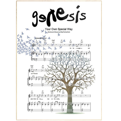  Genesis - Your Own Special Way Print | Song Music Sheet Notes Print   Everyone has a favorite Song lyric prints and Take That now you can show the score as printed staff. The personal favorite song lyrics art shows the song chosen as the score.