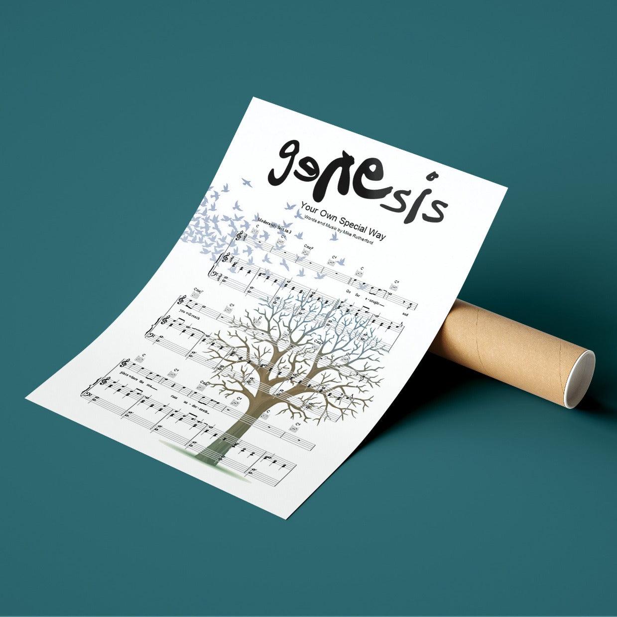  Genesis - Your Own Special Way Print | Song Music Sheet Notes Print   Everyone has a favorite Song lyric prints and Take That now you can show the score as printed staff. The personal favorite song lyrics art shows the song chosen as the score.