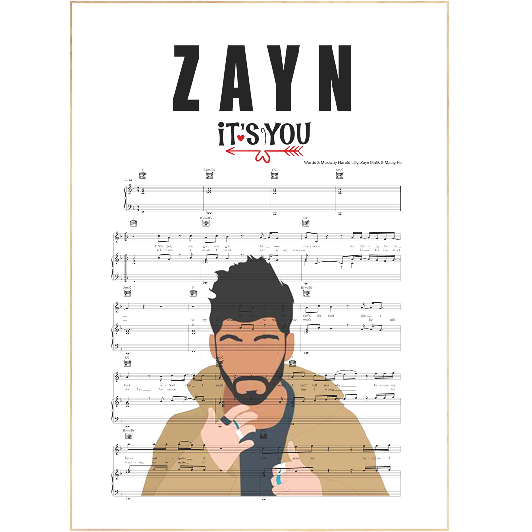 ZAYN - iT's YoU Poster is a highly personalized product featuring song lyric wall art. Crafted with custom song lyric art, this wall poster is perfect as a wedding or first dance lyrics gift. With its premium quality and unframed song lyrics, this lyric print will be cherished for generations.