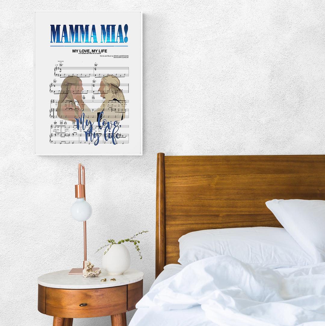 Show off your favorite song with this stunning Abba - Mama Mia - MY LOVE, MY LIFE Poster. Featuring beautiful lyrics to the beloved Abba tune, this poster is sure to be the perfect addition to your home decor. Not only will the vibrant colors and detailed design of this poster make a stunning visual impact, but it's also a great way to celebrate a special moment in your life such as a first dance or anniversary. Perfect for any music lover, this poster is sure to be treasured for years to come.