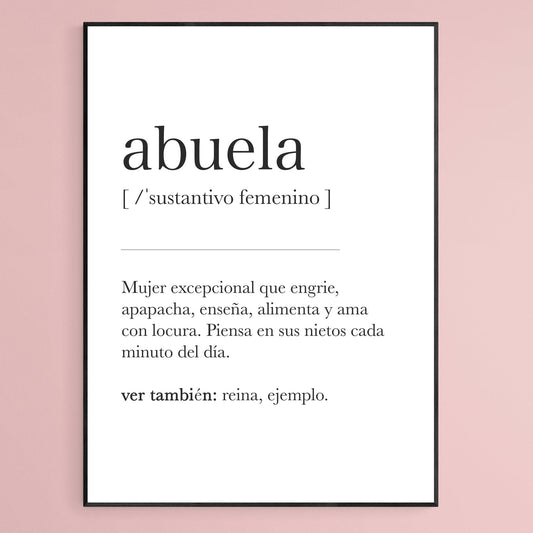 Abuela Definition Print, Funny Word Definition Poster Print, Urban Dictionary, Word Meaning, Funny Gift, Size A5 A4 A3, Typographic Posters, Wall Decor Prints, Home Wall Art, Quote Print, Thank You Gift,Definition Print, Kitchen Prints Black and white