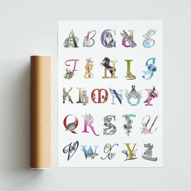 Animals Full Alphabet Poster | Letters A-Z Print | Fun Characters | Magic Wall Decor Nursery | Custom Original Name | Educational Poster | Variety Sizes