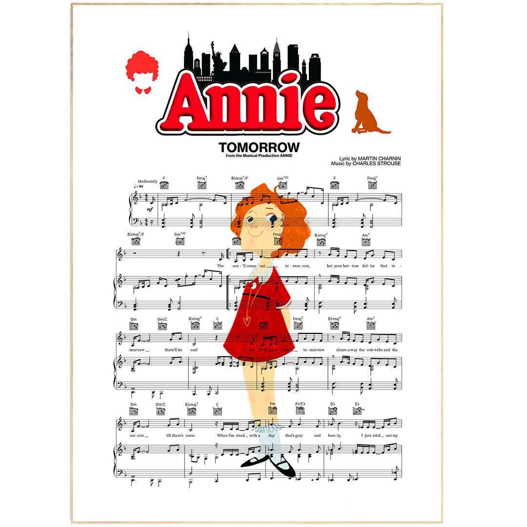 Annie Musical Theatre Print Wall Art - Annie Tomorrow music sheet print - Home or gift idea - A4 Print