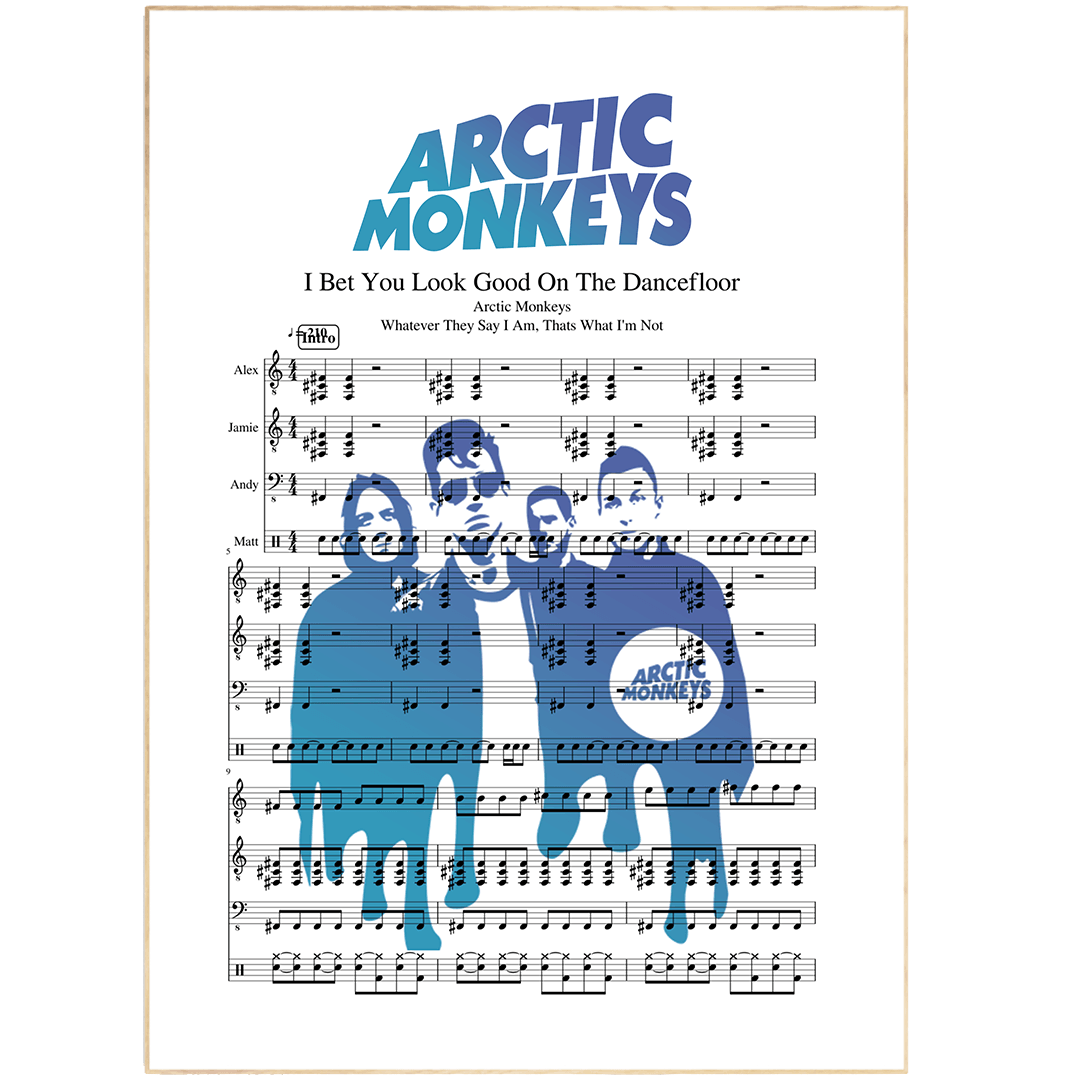 Arctic monkeys - I bet you look good on the dance floor Poster | Song Music Sheet Notes Print Everyone has a favorite song especially Arctic monkeys Print, and now you can show the score as printed staff. The personal favorite song sheet print shows the song chosen as the score. 