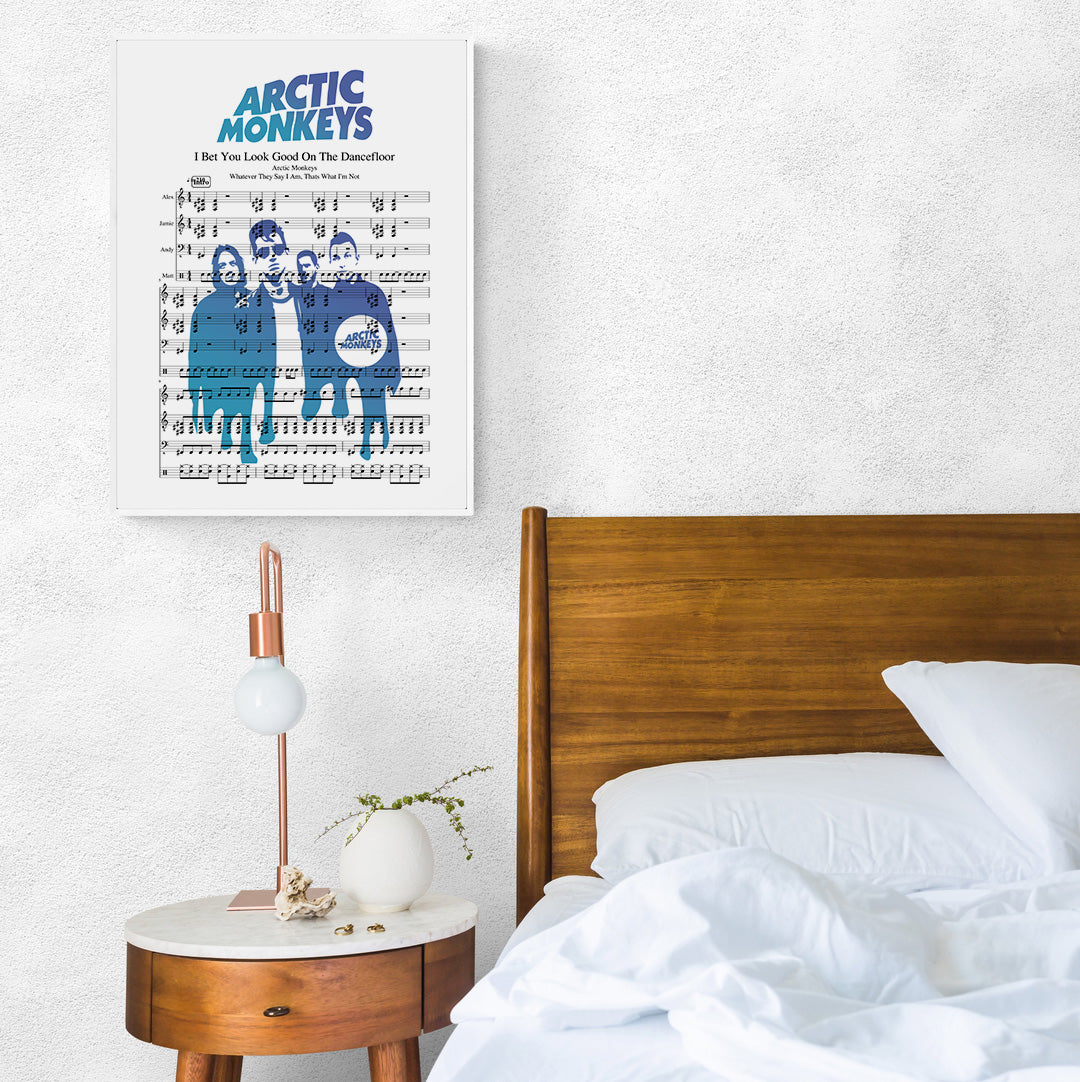 Arctic monkeys - I bet you look good on the dance floor Poster | Song Music Sheet Notes Print Everyone has a favorite song especially Arctic monkeys Print, and now you can show the score as printed staff. The personal favorite song sheet print shows the song chosen as the score. 
