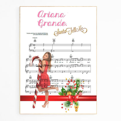 Ariana Grande ~ Santa Tell Me Song Music Print | Song Music Sheet Notes Print  Everyone has a favorite song and now you can show the score as printed staff. The personal favorite song sheet print shows the song chosen as the score. 