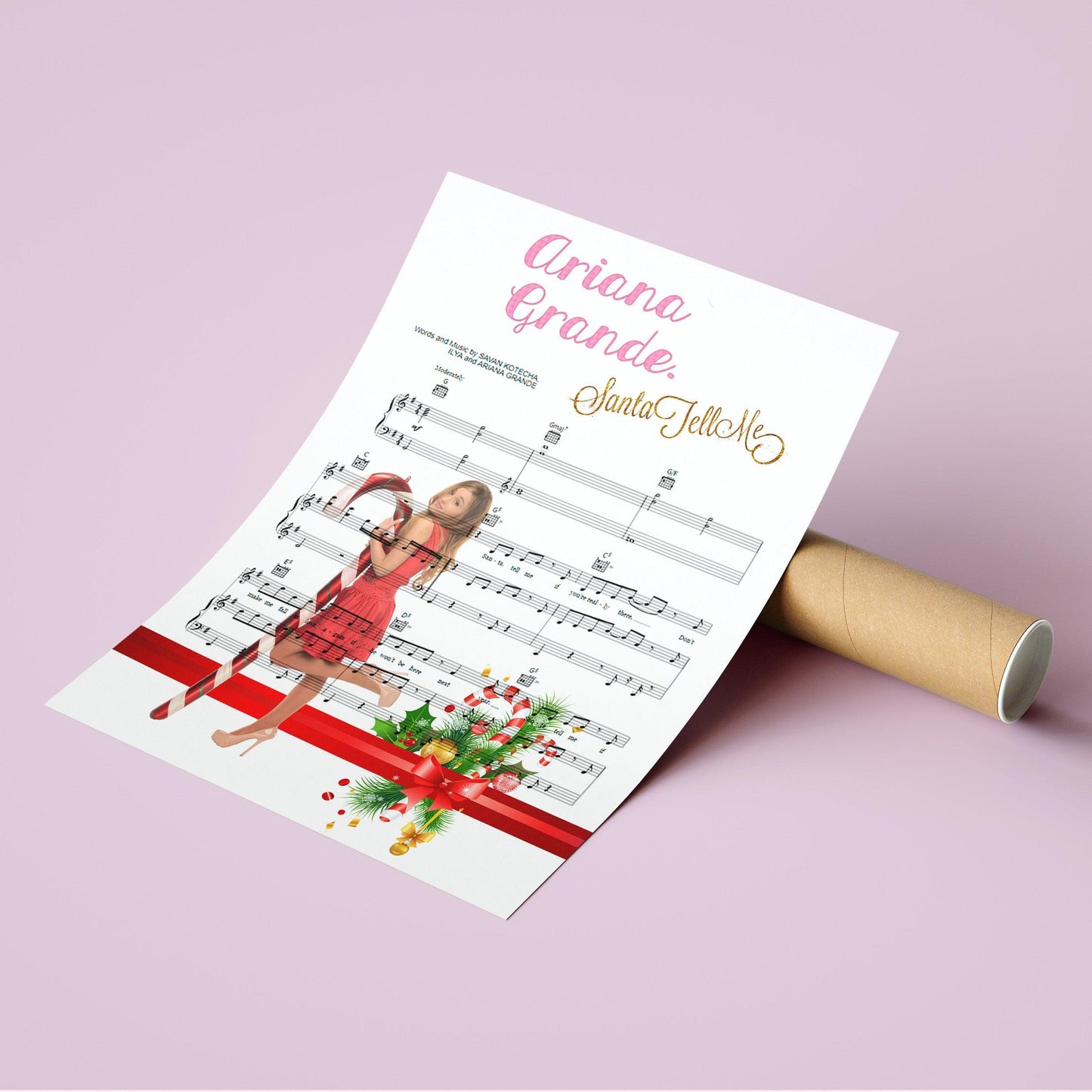 Ariana Grande ~ Santa Tell Me Song Music Print | Song Music Sheet Notes Print  Everyone has a favorite song and now you can show the score as printed staff. The personal favorite song sheet print shows the song chosen as the score. 