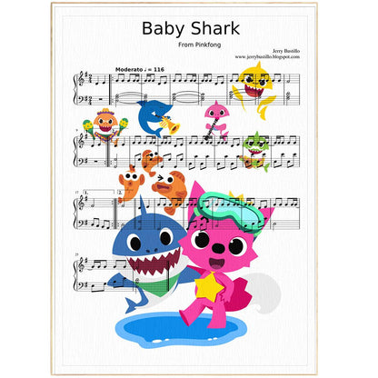 Baby Shark Dance Print| Sheet Music Wall Art | Song Music Sheet Notes Print