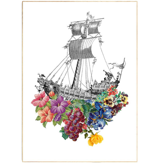 Boat Skeleton Flowers Print