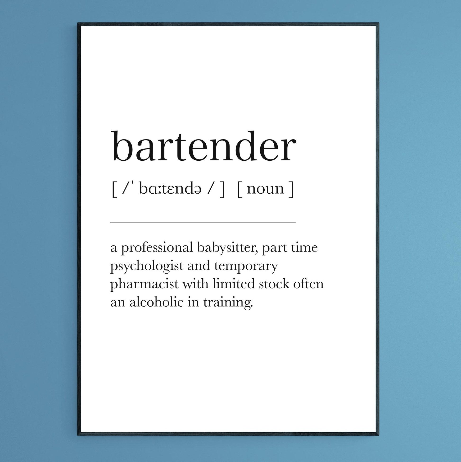 Bartender Definition | Dictionary Art Print | Wall Home Decor ...