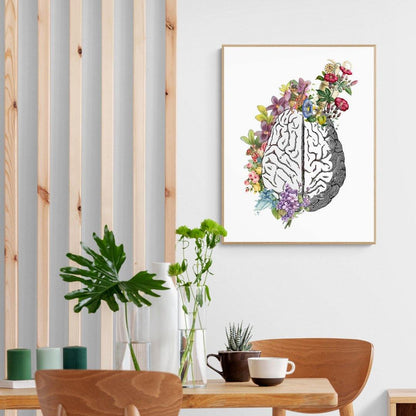 Anatomical Brain and Flowers | Anatomical Brain Print | Flower Art Print | Illustration Poster - 98types