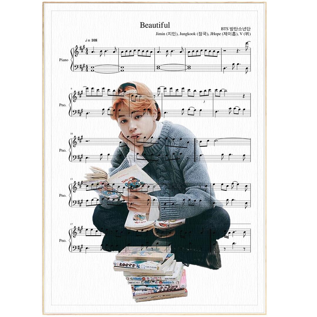 BTS Beautiful Print | Sheet Music Wall Art | Song Music Sheet Notes Print