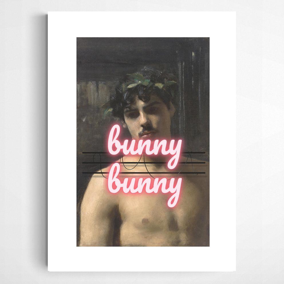 Graphic illustration of Man Wearing Laurels by John Singer Sargent. Original from The Los Angeles County Museum of Art with neon light bunny bunny. This beautiful, bright illustration will add just the right amount of color to your home!