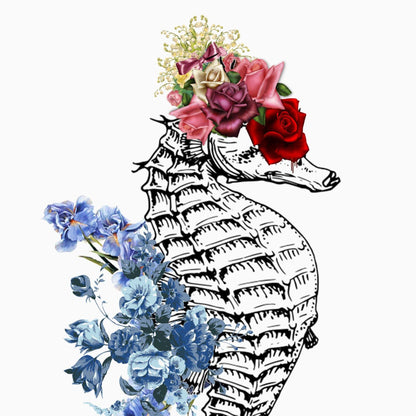 Seahorse Skeleton Anatomical Flowers | Anatomical Body Print | Flower Art Print | Illustration Poster - 98types