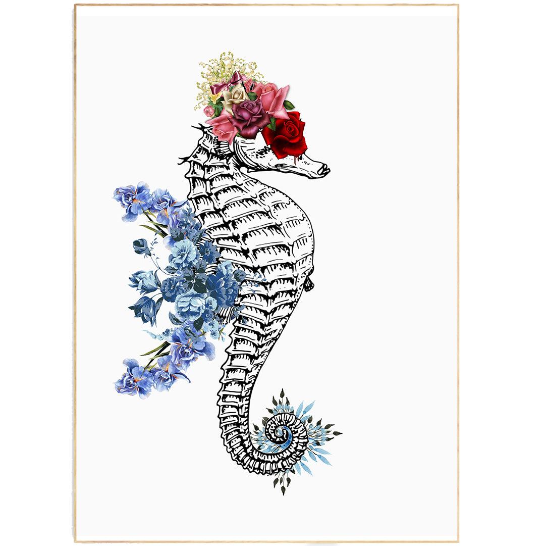 Seahorse Anatomical Flowers Print - 98types