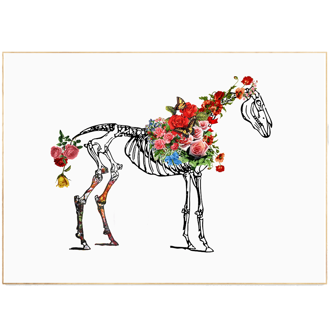 Horse Skeleton Anatomical Flowers Body Print - 98types