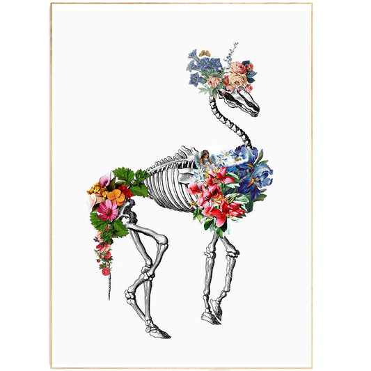 Camel Skeleton Anatomical Flowers Print