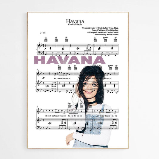Camila Cabello - Havana Print | Sheet Music Wall Art | Song Music Sheet Notes Print