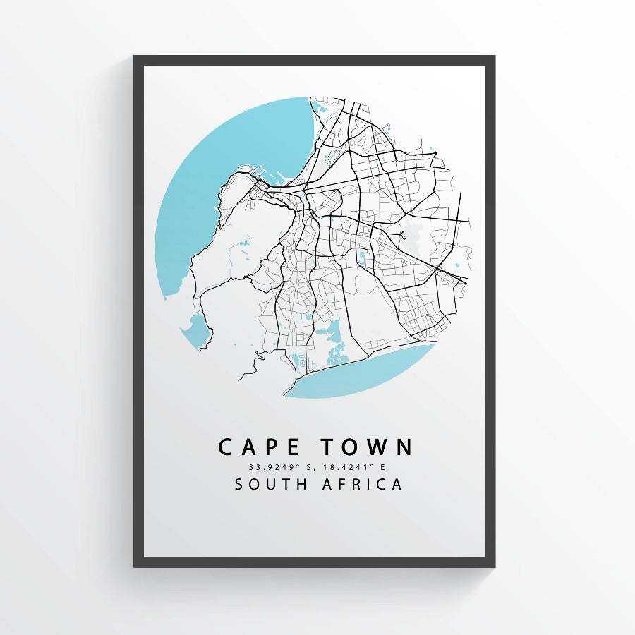 Cape Town Map Print | South Africa Map Art Poster | Cape Town City Street | South Africa Road Map Print | Variety Sizes