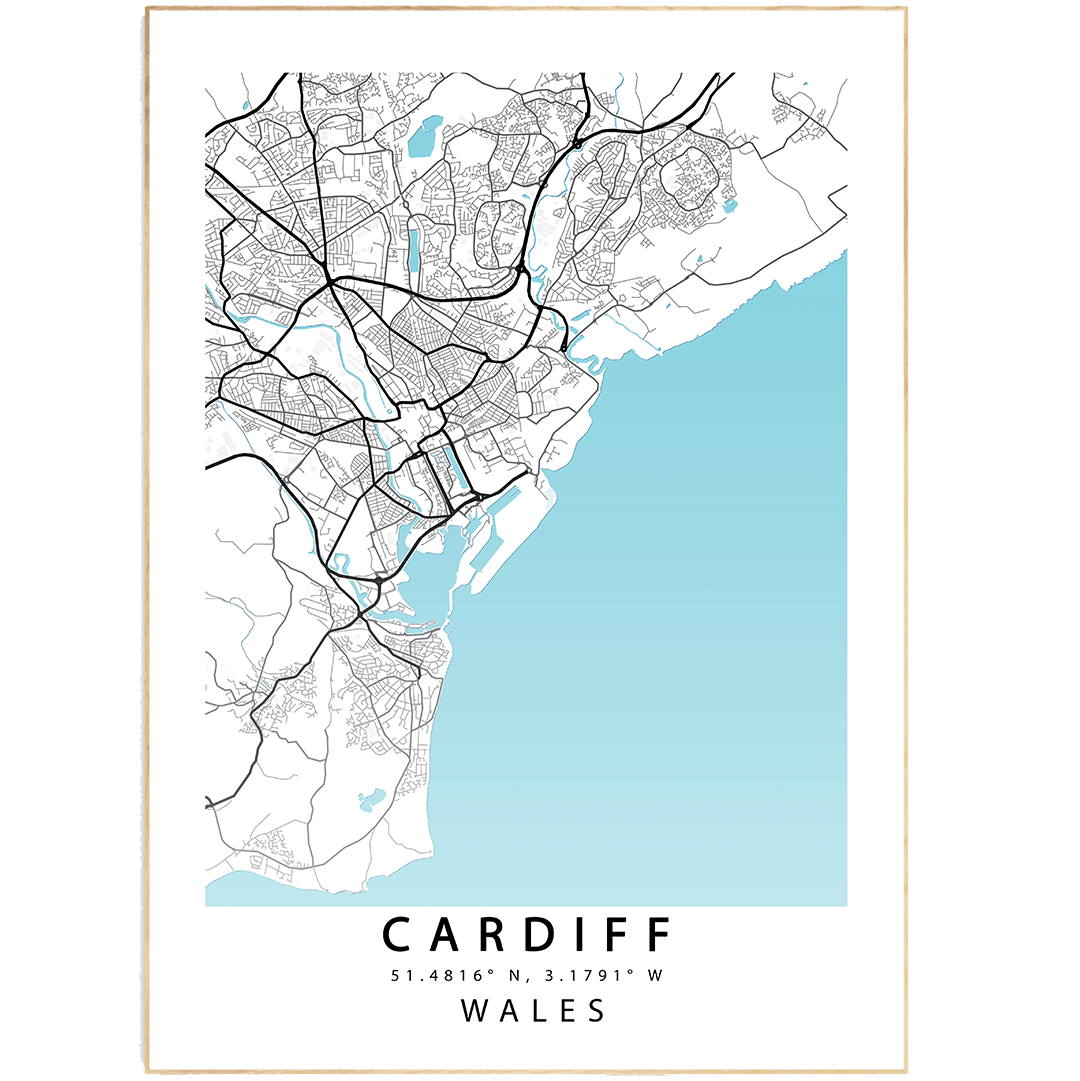 CARDIFF Map Print | Cardiff Street City Road | BRITAIN Poster Art | Cardiff Wall Art | Variety Sizes | City Map Wall Art | Premium Wall Decor | Magnet or Greeting Card.