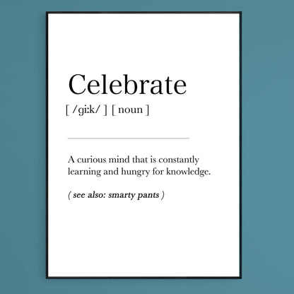 Celebrate Definition Print, Dictionary Art, Definition Meaning Print Quote, Motivational Poster Wall Art Decor, Best Gift For Best Friend