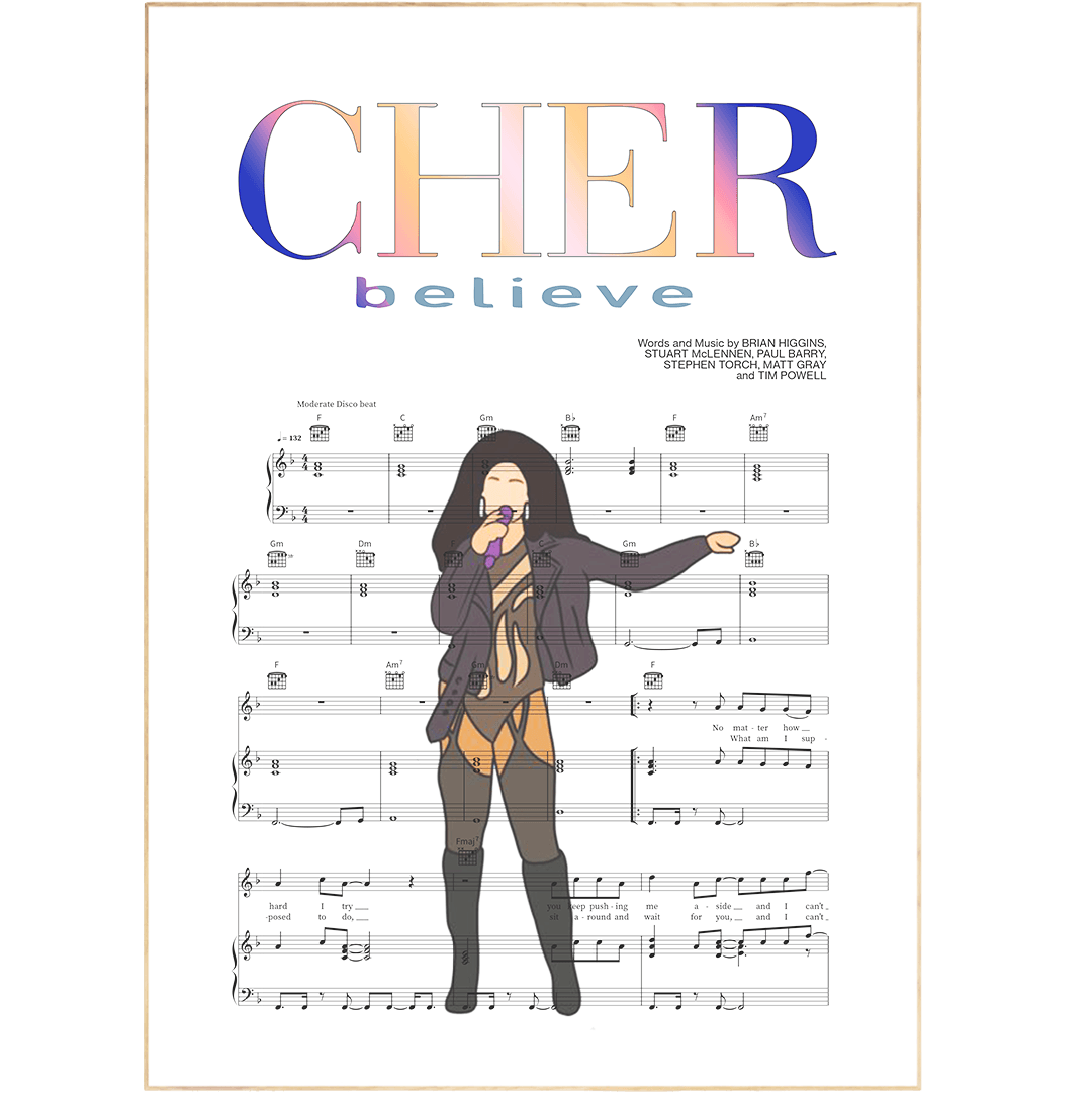 Expertly crafted with museum-grade archival canvas and fade-resistant UV ink, this limited edition Cher - BELIEVE Poster is a durable, high quality wall art that is sure to last. Achieve a luxurious feel with this poster's vibrant colors and subtle texture. Enjoy gallery-style presentation of your poster with its matte, dust-resistant finish.