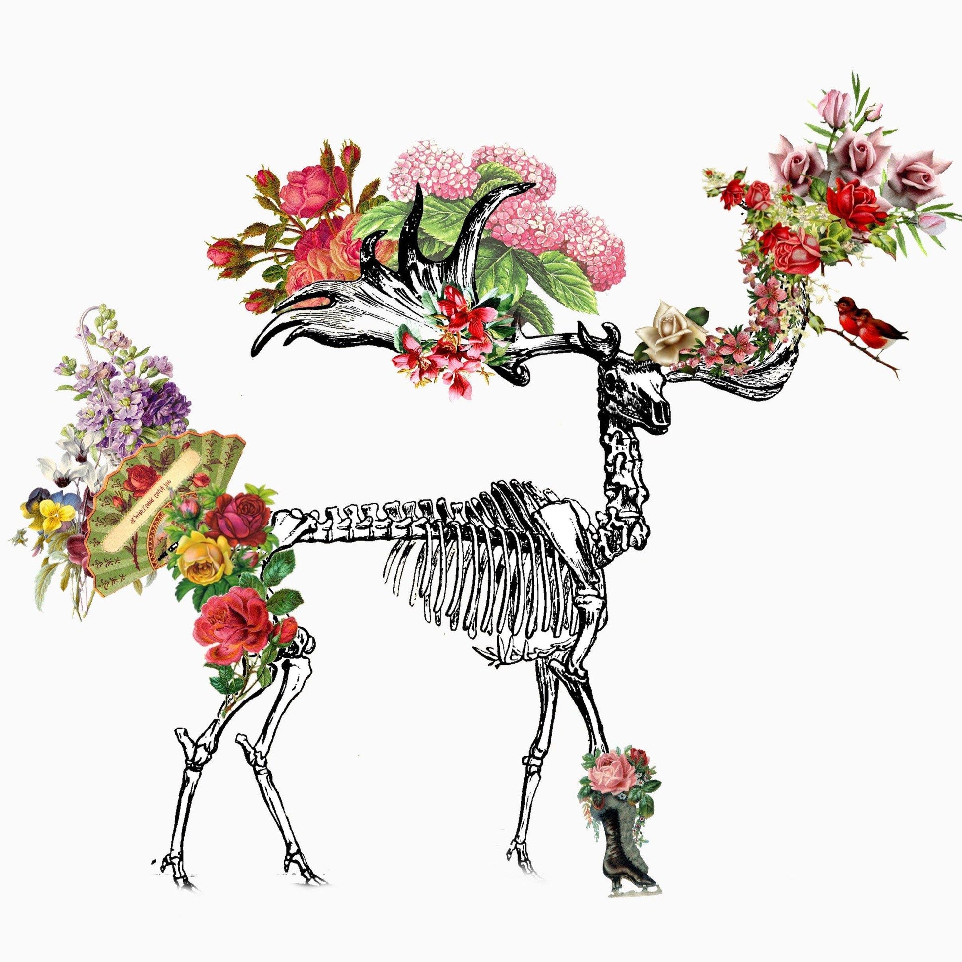 Deer Skeleton Anatomical Flowers | Anatomical Body Print | Flower Art Print | Illustration Poster - 98types