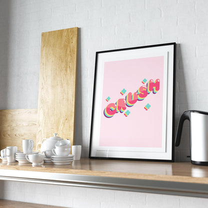 Crush Colourful Print | Funny Print | Happy Crush Quote Print | Typography Decor Home Decor | Valentines Gift Poster - 98types