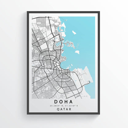 Find your way with this Doha City Street Map Print. This map print is perfect for those who are looking for a chic and stylish way to navigate their way through the city. This map print is perfect for any room in your home or office. With its sleek and modern design, this map print is sure to add a touch of sophistication to any space.