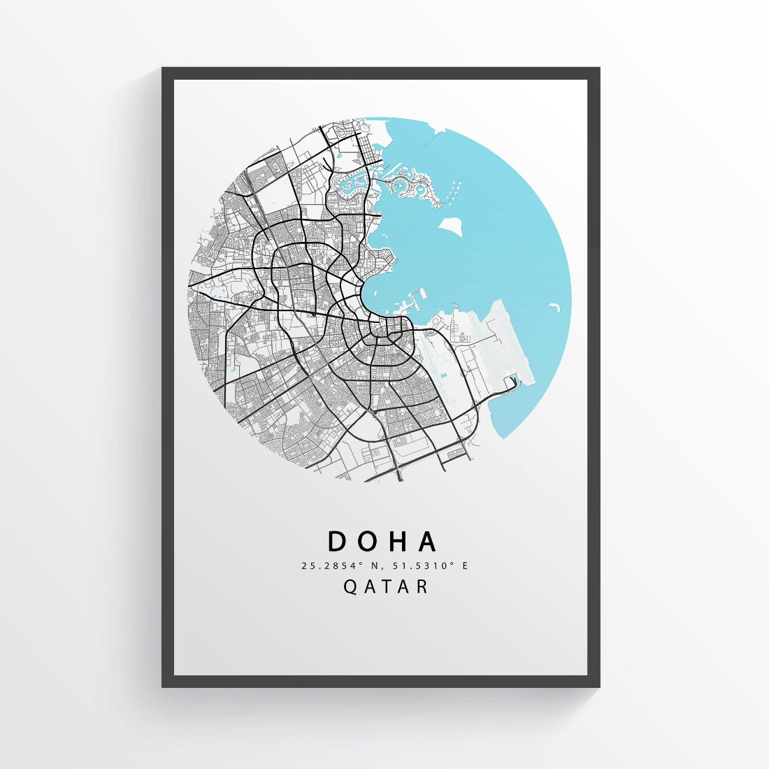 Discover a city with a new perspective. Wander the streets of Doha with this intricately designed map print. Depicting the cityscape in stunning detail, this print is a must-have for any traveler. Frame this print and hang it on your wall as a daily reminder of your travels to Doha.