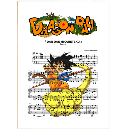 Give your walls some personality with this beautiful Dragon Ball poster, featuring the main theme music lyrics. This poster is the perfect way to show your love for Dragon Ball, and also makes a great wedding or anniversary gift. The lyrics are printed in beautiful calligraphy, making it a true work of art. Perfect for any fan of Dragon Ball, or anyone who loves a good piece of art.