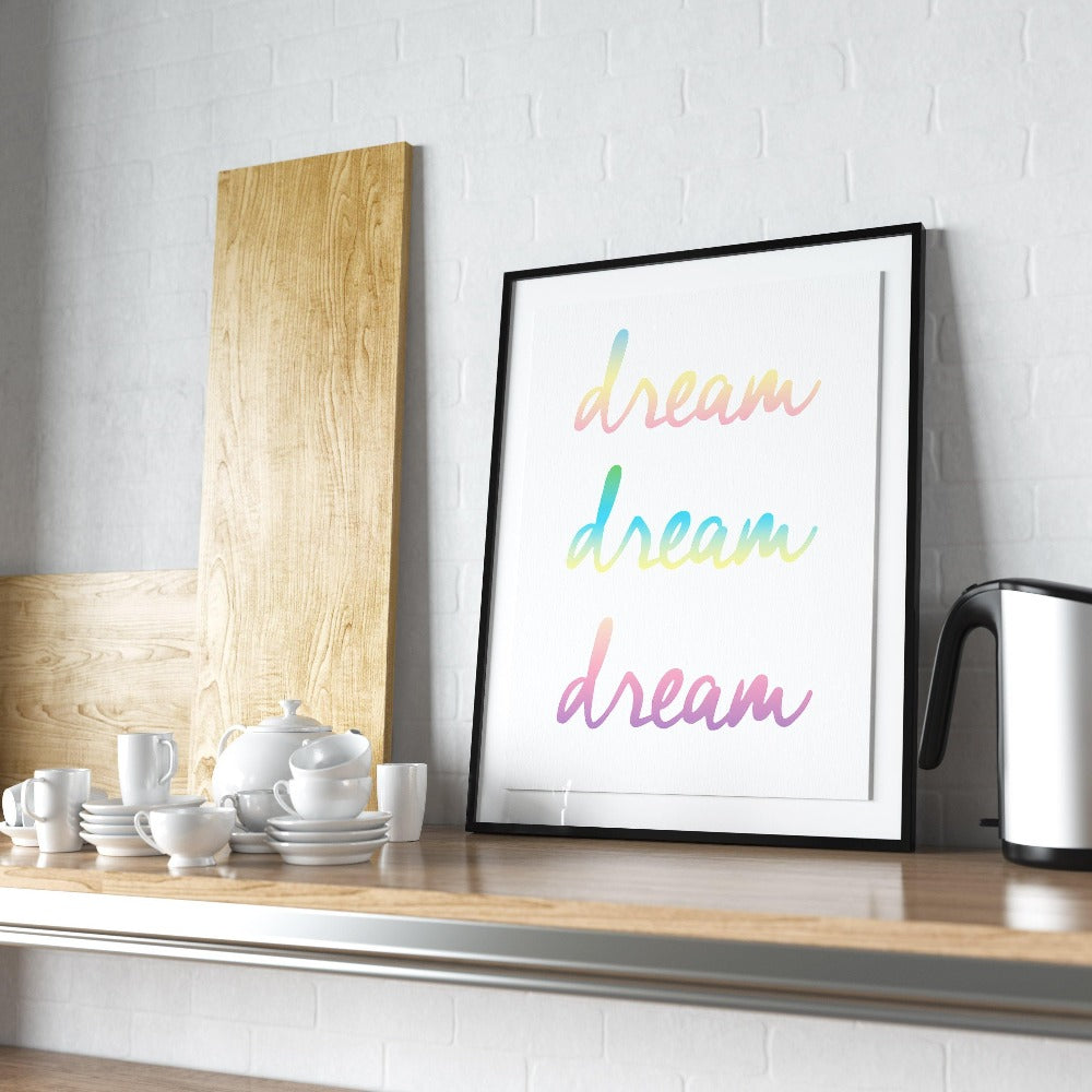 Dreams Dreams Dreams Typography Print | Nursery Kids Room | Bedroom Poster Wall Hanging | Motivational Prints | Wall Art Home Decor - 98types