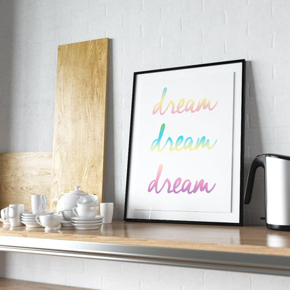 Dreams Dreams Dreams Typography Print | Nursery Kids Room | Bedroom Poster Wall Hanging | Motivational Prints | Wall Art Home Decor - 98types