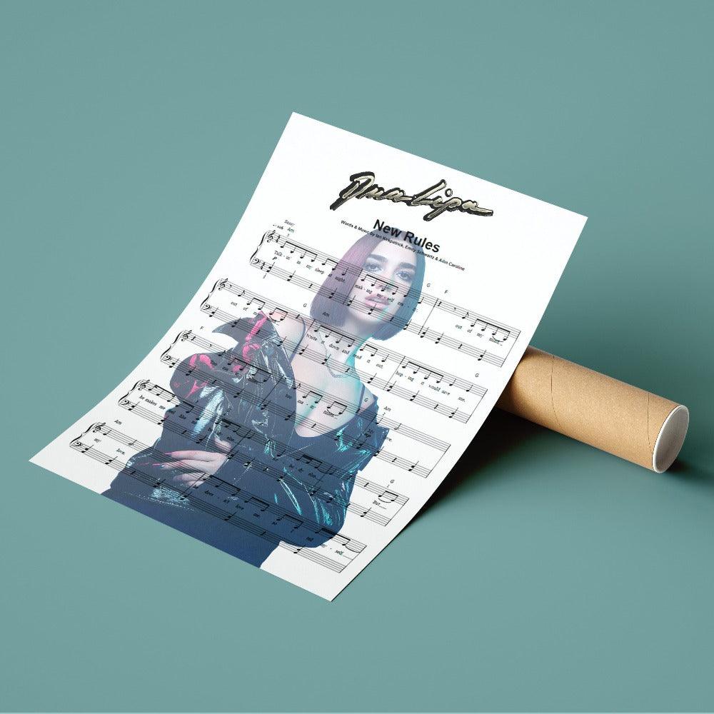 Dua Lipa - New Rules Poster | Song Music Sheet Notes Print 