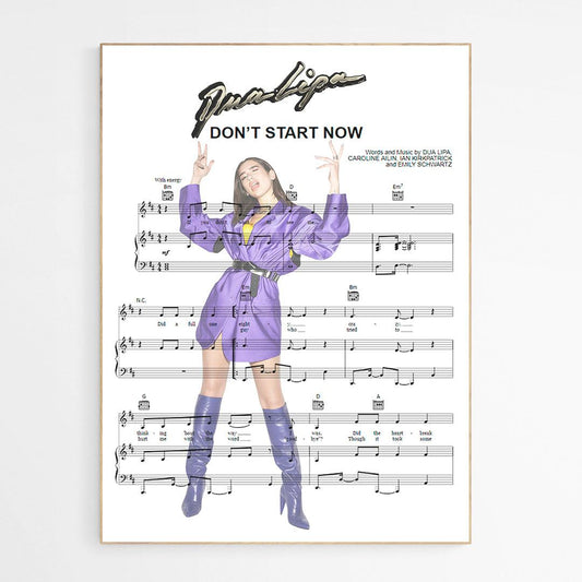 Dua Lipa - Don't Start Now Poster | Song Music Sheet Notes Print 