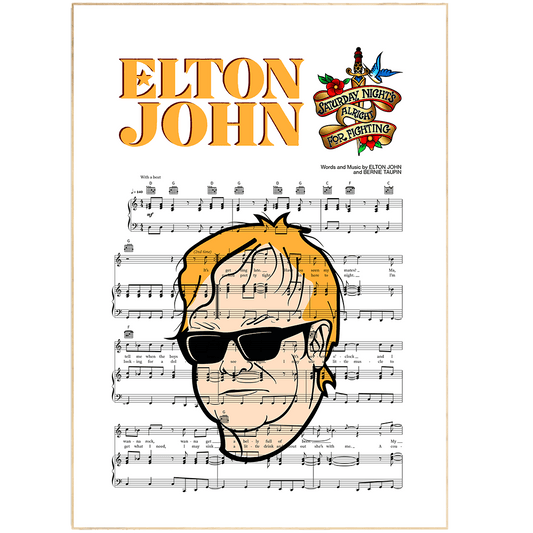 Make Elton John's classic hit "Saturday Night's Alright" the centerpiece of your home with this eye-catching poster. Featuring the lyrics to the iconic song surrounded by a classic, vintage design, this art print is perfect for gallery walls, bedrooms and even kitchens. Printed on high-quality paper, this poster celebrates Elton John in all his glory and is just as perfect for music lovers as it is for couples celebrating anniversaries or weddings.