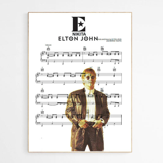 Elton John - Nikita Poster | Song Music Sheet Notes Print 
