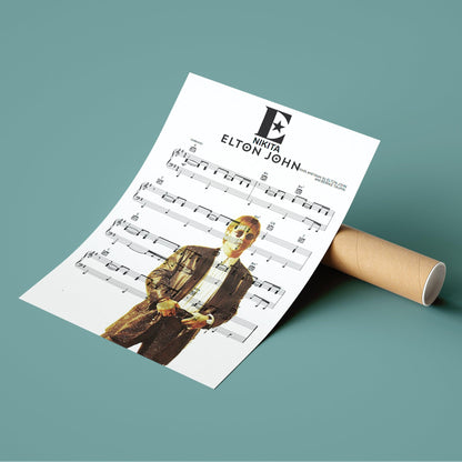 Elton John - Nikita Poster | Song Music Sheet Notes Print 