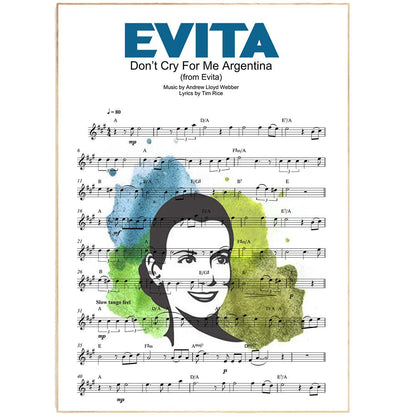 Madonna - Don't Cry For Me Argentina Song Print | Song Music Sheet Notes Print Everyone has a favorite song especially Madonna Don't Cry For Me Argentina Print, and now you can show the score as printed staff. The personal favorite song sheet print shows the song chosen as the score. 