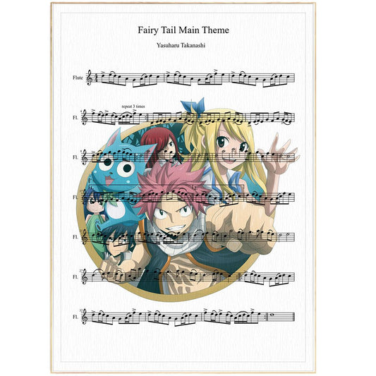 Yasuharu Takanashi fairy tail main theme Print | Sheet Music Wall Art | Song Music Sheet Notes Print