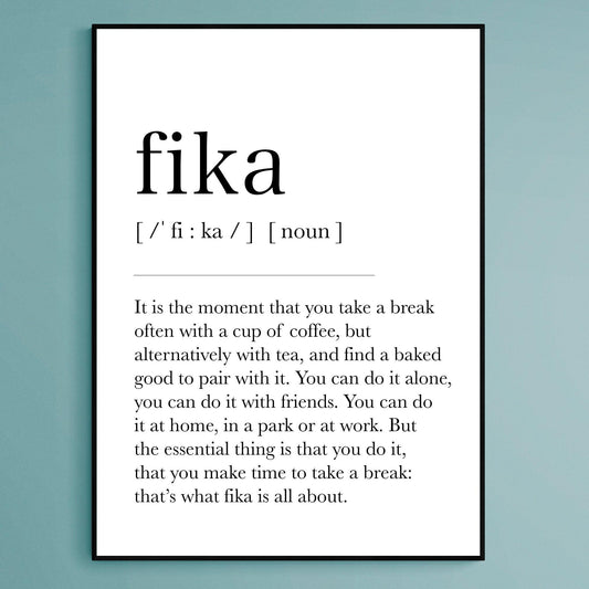 Fika Definition | Swedish Print | Home Prints | Home Decor | Bedroom Print | Home Wall Art | Definition Prints | Scandinavian Print