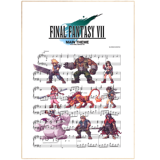 Get ready to share you favorite music with a stylish statement. The Final Fantasy Main Theme Poster is a unique piece of art that captures all the spirit of the classic theme song, with its bold and beautiful design. Hang it in your home or give it as a special gift and add music to your walls like never before. This poster features the lyrics of the beloved song, so you can capture the whole story in one place.