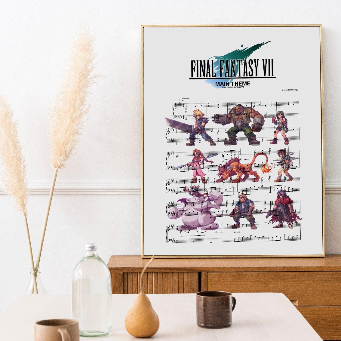 Give your walls a special, creative touch with this Final Fantasy Main Theme Poster. Printed in bold vivid colors, this poster is sure to add a unique and sophisticated twist to your home. Impress everyone you know with the iconic lyrics featured in this poster, perfect for fans of the classic series. Great for wall décor or as a gift idea, you can't go wrong with this beautiful piece of art. Allow the classic music to become part of your everyday life and bring joy to your walls.
