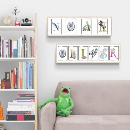 Mikey and Miny Alphabet Poster | Letter M Print | Fun Characters | Magic Wall Decor Nursery | Custom Original Name | Educational Poster | Variety Sizes - 98types
