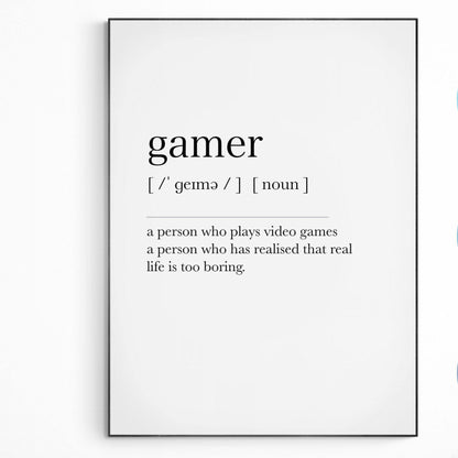 Gamer Definition Print | Dictionary Art Poster | Wall Home Decor Print | Funny Gifts Quote | Greeting Card | Variety Sizes - 98types