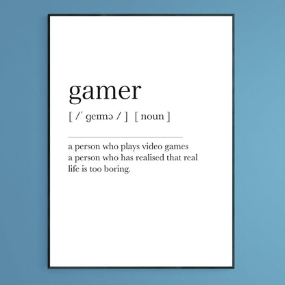 Gamer Definition Print, Dictionary Art , Definition Meaning Print Quote, Motivational Poster Wall Art Decor, Best Gift For Best Friend