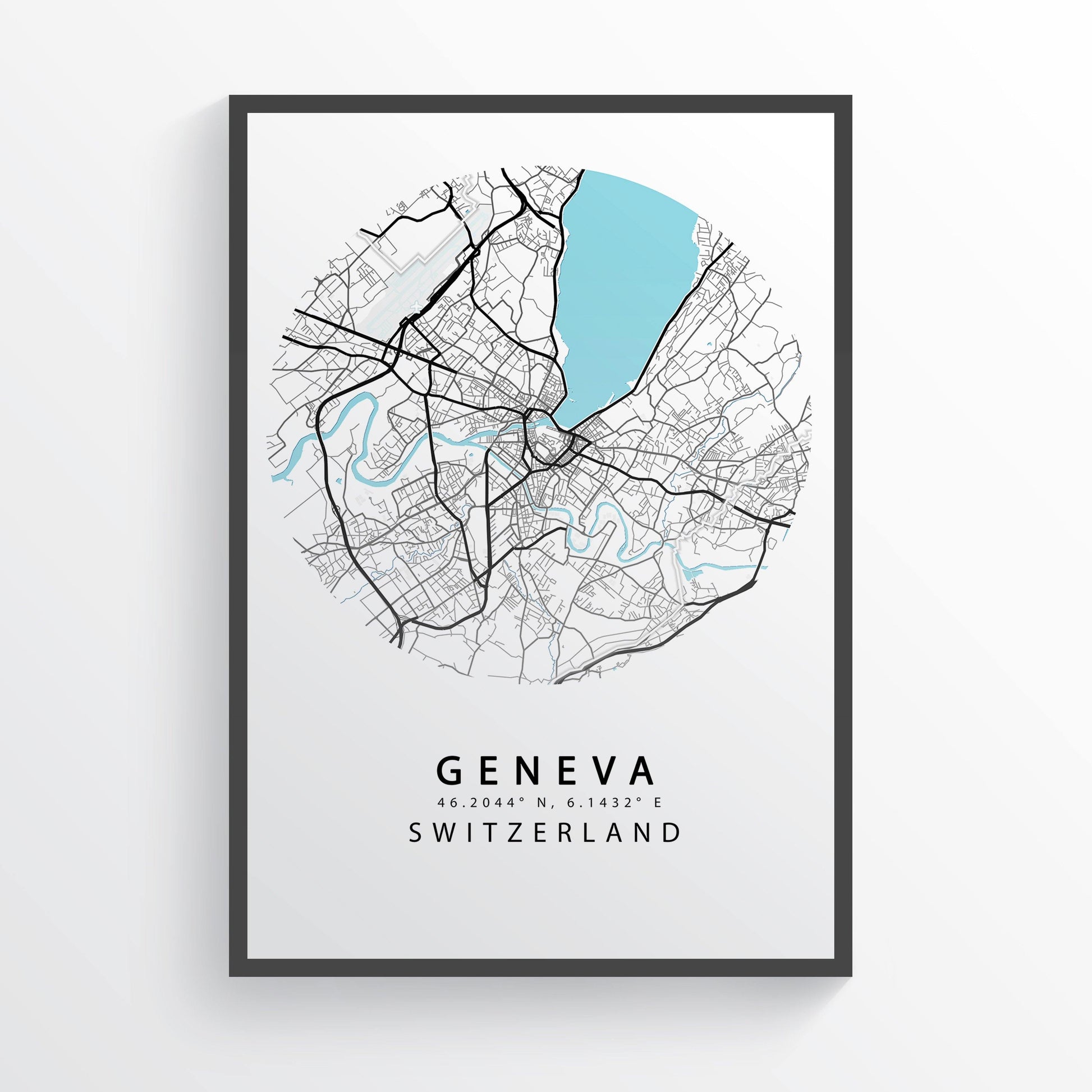 GENEVA Switzerland Map Print | Swiss Street Map Road | Geneva Poster Art | Geneva Wall Art | Variety Sizes - 98types