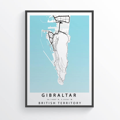 GIBRALTAR Print Street Road Poster | British Overseas Territory Map Art |Variety Sizes - 98types