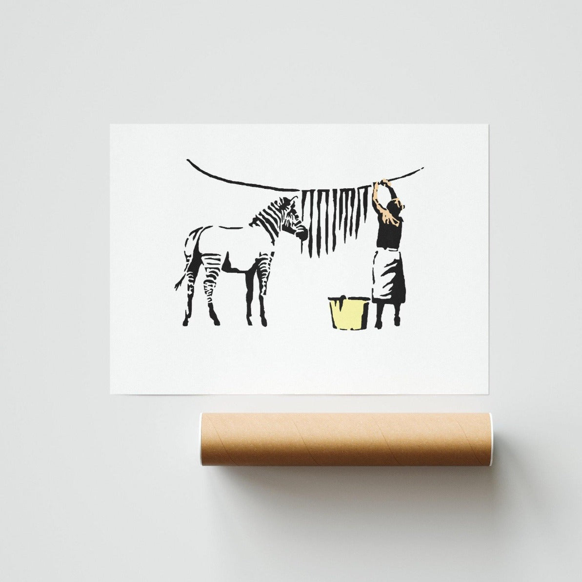 Liven up your home with this Banksy Washing Zebra Stripes piece. This street art piece is sure to add some personality to any room. Whether you place it in your living room, bedroom, or home office, it is sure to be a conversation starter.