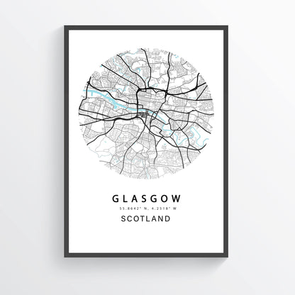 GLASGOW City Map Print | Scotland Street Map Road | England Poster Art | Glasgow Wall Art | Variety Sizes
